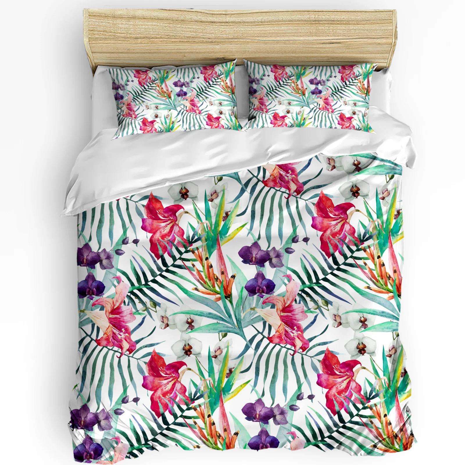 Tropical Plant Leaf Flower 3pcs Duvet Cover SetPillow Case Double Comforter Bedding Set Quilt Cover Couple Bed